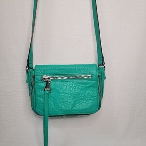 ​Aimee Kestenberg Bali Mini Green Pebbled Leather Crossbody Bag Signature Flap